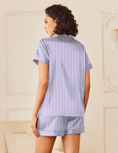 Image of Ekouaer Silk Pajamas for Women Button Down Sleepwear 2 Piece Pjs Shorts Set | Classic Short Sleeve Notch Neck Lounge Set with Pockets,Soft Cute Pj Set,Bridal Gifts,Pajama Party,Maternity Outfits