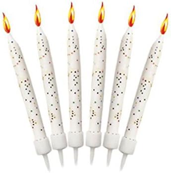 12 White Glitter Cake Candles with Holders