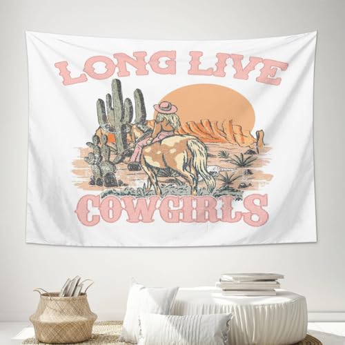 Yopurec Western Retro Cowgirl The World Tapestry boho Wild West Desert Cactus Tapestry, Bohemian Aesthetic For Teen Girl Bedroom College Dorm Home Living Room Party Decor 29X37 In