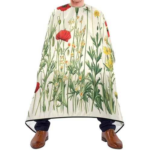 Kigai Hair Cutting Cape for Men & Women Wildflowers Poppy Waterproof Barber Cape Professional Hairdressing Salon Styling Cape with Adjustable Closure Snap