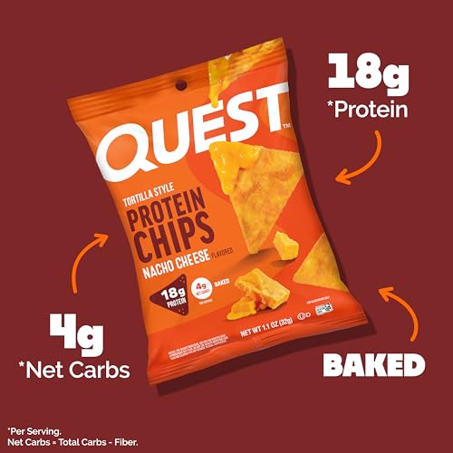 Image of Quest Nutrition Nacho Cheese Tortilla Style Protein Chips, 18g Protein, 4g Net Carb, Low Carb, Gluten Free, 1.1 oz (Pack of 4)