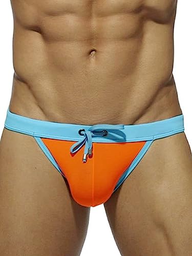 MIZOK Men's Sexy Color Block Swim Briefs Hot Body Bikini Swimwear with Adjustable Drawstring