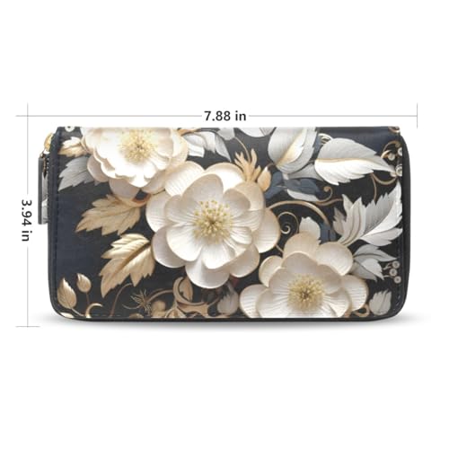 Long Wallets Leather Bifold Wallet for Women White Flower Carved with Zipper Credit Card Holder Large Capacity2