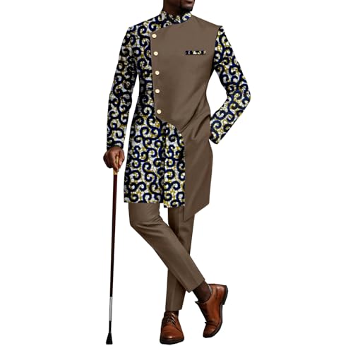 African Suits for Men Kente Print Patchwork Blazer Pants 2 Piece Set Dashiki Outfits Business Suit Party Wedding