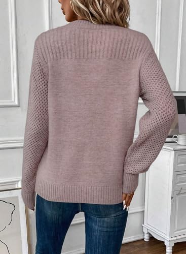 Image of EVALESS Womens Sweaters Casual Long Sleeve Crewneck Knit Lightweight Hollow Out Crochet Sweater Pullover Tops