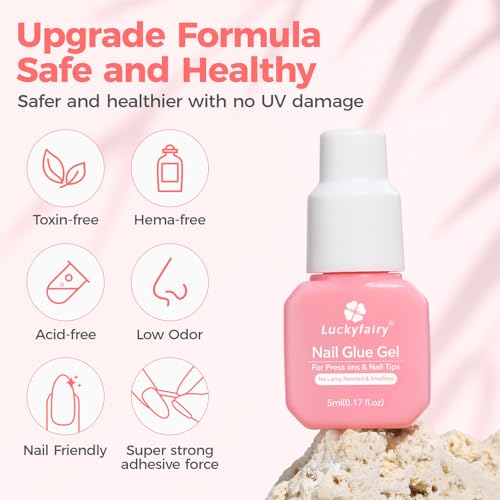 Super Strong Gel Nail Glue for Press On Nails: Upgraded No U V Lamp Needed Glue Gel, Travel-Size 5ml Air Quickly Dry for Nail Tips Fake Nails Long Lasting with Professional Salon Quality