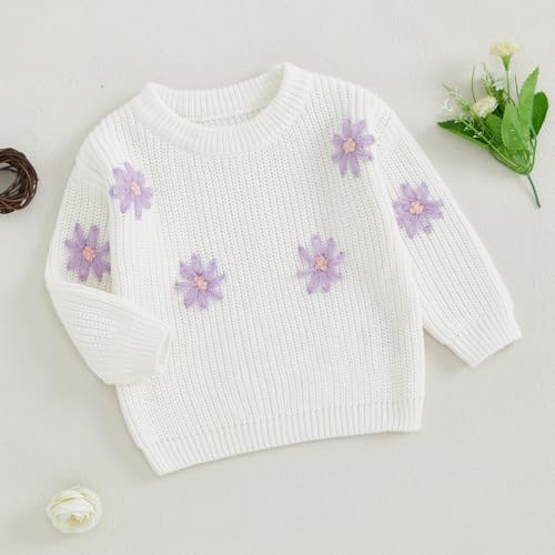 Toddler Girls Sweater Clothes Flower Embroidery Crew Neck Long Sleeve Kids Pullovers Fall Tops2