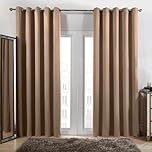 Dreamscene Eyelet Curtains Beige, Decorative Lined Curtain for Summer Winter Blackout Thermal Long Curtains for Living Room Bedroom Soft Modern 2 Panels, 66x90