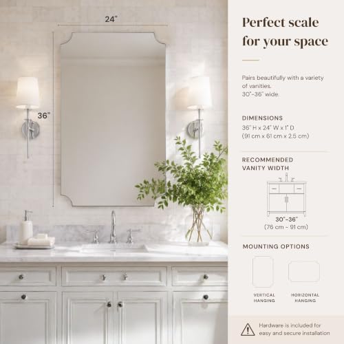 Image of TEHOME 24x36'' Chrome Scalloped Bathroom Mirrors, Silver Decorative Bathroom Vanity Mirror