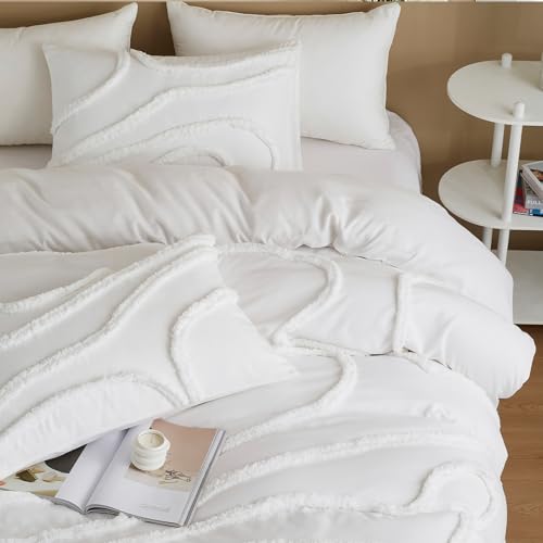 Image of Cupocupa King Size Comforter Set;Beige Comforter Boho Tufted Lightweight Bedding Sets 3PCS Soft Jacquard with 2 Pillow Cases for All Season