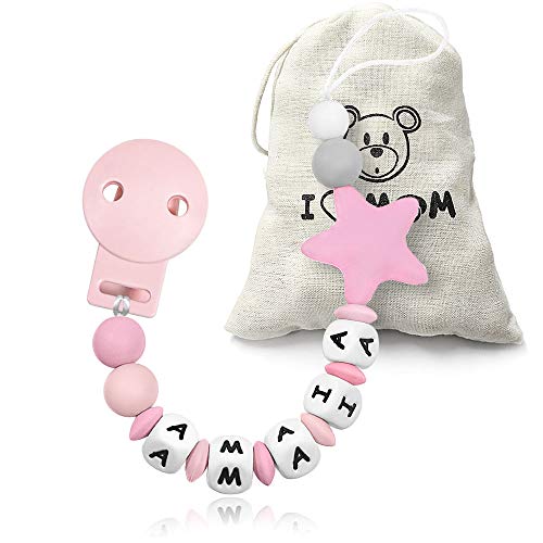 RUBY - Chupeta personalizada com nome para bebé, bola de silicone antibacteriana com pinça de aço inoxidável. Chupeta estrela.