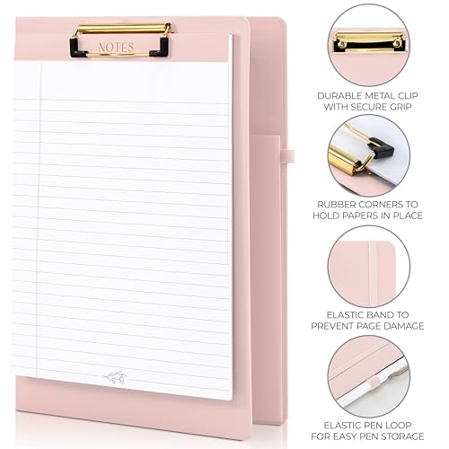 Image of Aesthetic Clipboard Folio with Refillable Lined Notepad & Interior Pocket - Cute Padfolio /Legal Pad Holder for Women - Easily Organize Notes at Work, School, or Home