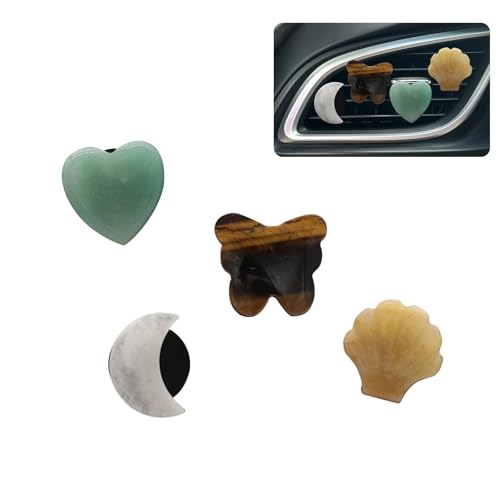 Image of ORIESSE Boho Car Decor,4pcs Natural Stone Car Air Fresehenr Vent Clips,Moon Seashell Heart Butterfly Crystal Dashboads Accessories for Women,Best Wishes for Lover Friends
