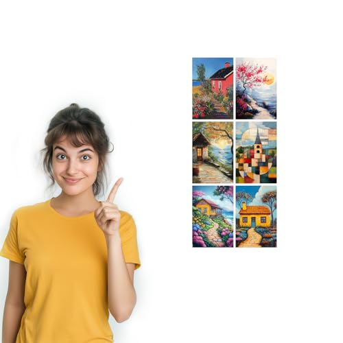 Image of SiddArtify Coastal Cottage Wall Art Poster Print Set - Scenic Landscape Art for Living Room Bedroom Office Decor - Set of 2-4x6 Inch - Board (Pack of 6) - Sticker (Pack of 6)