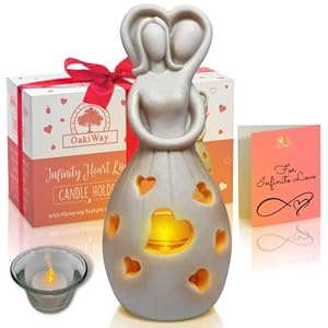 Anniversary, Wedding Gifts for Couple/Her – Infinity Heart Love Candle Holder Statue w/Flickering Led – Bridal Shower…