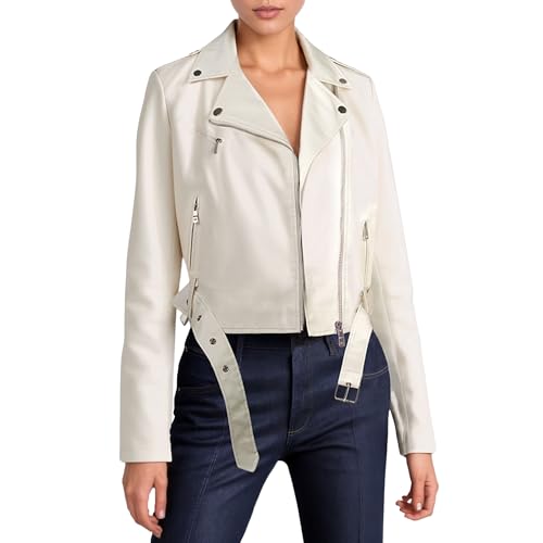Blouson aviateur ajusté similicuir femme blanc XL pour structurer les silhouettes