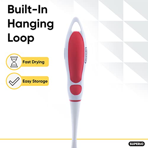 Image of Dish Brush with Handle Vegetable Brush Double Sided Cleaning Brush Scrubber Non Scratch Scrub Brushes Kitchen Brush for Cooking, Foods- Fruits /Potatoes /Veggies, Sinks, Bath-Red, Superio