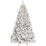 Maylaviu 5ft Pre-lit Flocked Christmas Tree, Artificial Christmas Tree with Lights, Snow Frosted Christmas Trees Pre-lit with Pine Cones & 300 UL Lights, 600 Tips, Hinged Easy Setup Xmas Tree