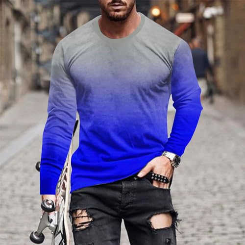 Shirts for Men Long Sleeve Casual Loose Gradient Color Print Crewneck Sweatshirt Lightweight Gym Workout Pullover Top2