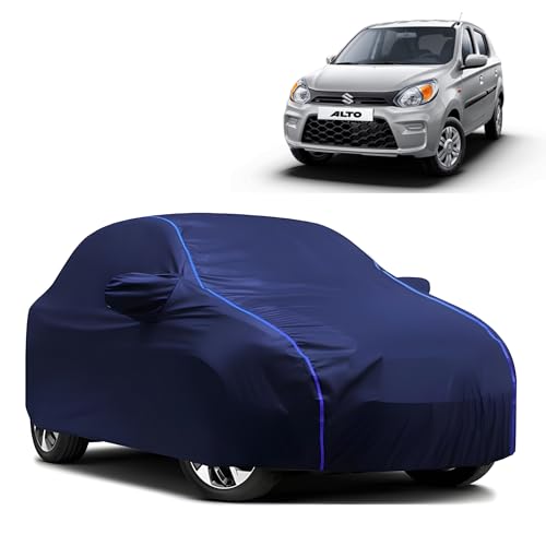 Image of Kerwa Car Body Cover Waterproof with Maruti Suzuki Alto, Dust & UV Resistant All-Weather Proof Full Body Cover, Blue with Blue Lining, Triple Stitch Elasticated Bottom with Mirror Pocket