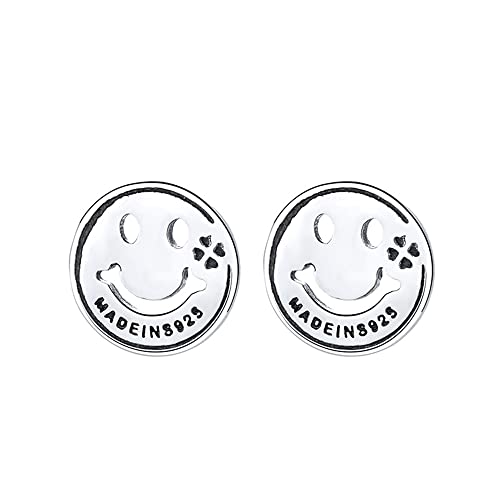 ZUOZUIYQ Runde Smiley-Ohrstecker aus 925er-Sterlingsilber, modische Retro-Glücksohrringe, vielseitige Ohrringe für Männer und Frauen