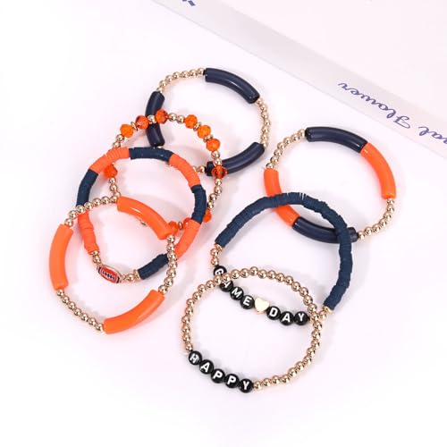 Football Bracelet for Women Beaded Heishi HAPPY GAME DAY Stretch Bracelet Sports Football Charm Bracelet Game Day Accessories Outfit Football Mom Jewelry Gifts4