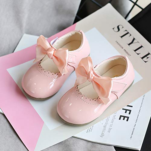RNTOP Toddler Baby Girl Dress Shoes Mary Jane Ballet Flat Sandals Bowknot Princess Shoes Kids Wedding Party School Shoes (Pink, 11.5 Little Kids)