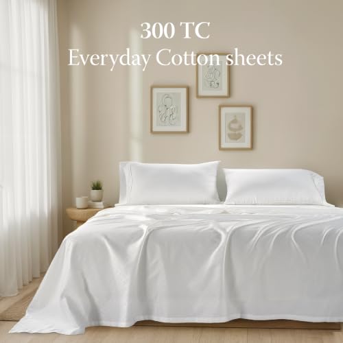 Image of Threadmill 300 Thread Count Cotton King Sheet Set, Sateen, Damask, White | 100% Cotton, Sateen Weave, Damask Pattern, 4-Piece Set, 16 inch Deep Pocket, Fade-Resistant, Breathable, All-Season, Lightweight