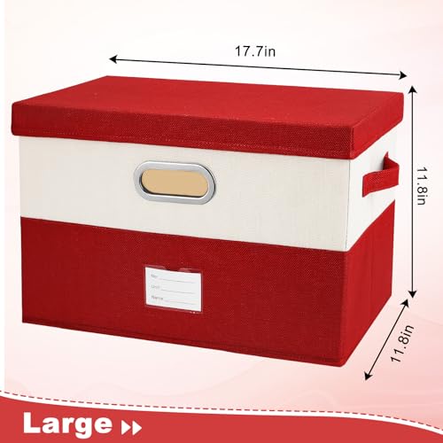 Image of Large Linen Fabric Foldable Storage Bins with Removable Lid and Handles, Washable Storage Box Organizer Containers Baskets Cube with Cover for Bedroom,Office(Black&Cream, Large(2-Pack))