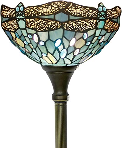 Image of WERFACTORY Tiffany Floor Lamp Sea Blue Stained Glass Torchiere Pole Light
