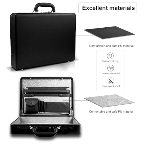 Image of Hard Case Leather Attache for Professionals,Business Briefcase with Lock for Men