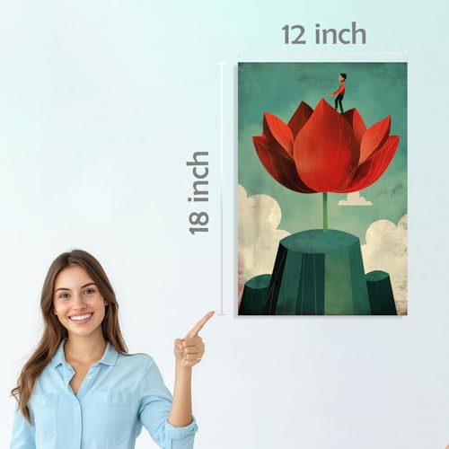 Image of SiddArtify Red - Green Lotus Flower Art Print Set - Sticker - 12x18 Inch - Pack of 6 Wall Room Decoration art Poster Prints