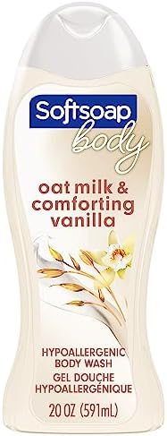Softsoap Oat Milk and Vanilla Body Wash, Hypoallergenic Body Wash for Sensitive Skin, Dermatologist Tested, pH Balanced, No Parabens, No Phthalates, 20 OZ, 4 Pack