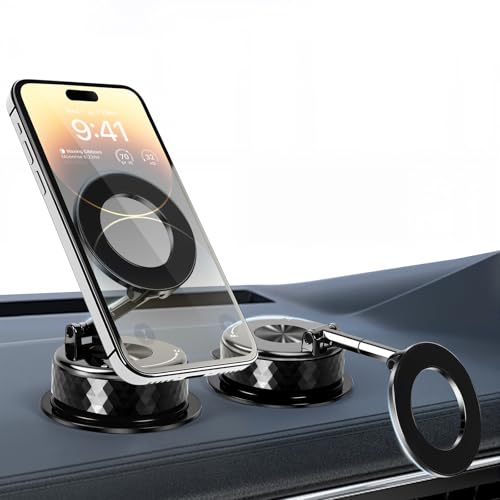 Saikkl Handyhalterung Auto Magnetisch, Vakuum Magnet Handy Halterung mit Saugnapf für Armaturenbrett, 360° Drehbare Auto...
