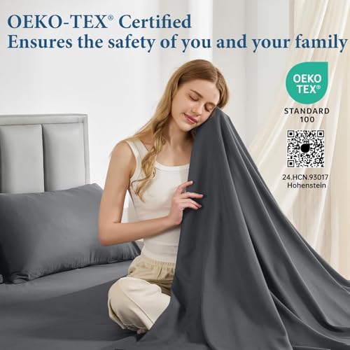 JOLLYVOGUE Queen Size Bed Sheet Set - 4 Piece Bed Sheets Set with Deep Pocket - Soft Breathable & Cooling - Resists Shrinkage & Fading Draps Queen - Easy Care (Dark Grey) - 2