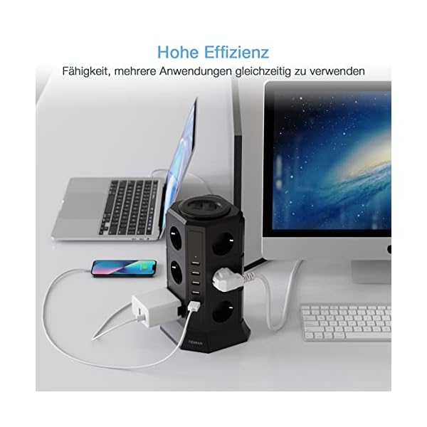 TESSAN 12 Fach Steckdosenleiste 2500W 10A mit 5 USB – Bild 7