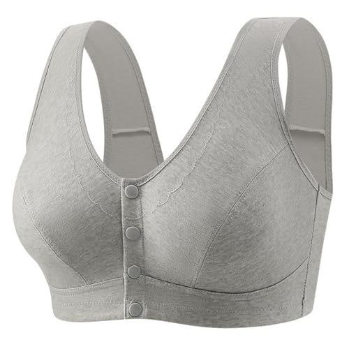 Front Close Wireless Bras for Women, Comfortable Full Coverage Snap Closing Breathable Sports Bra Senior Everyday Bralette (Gray,8X-Large)