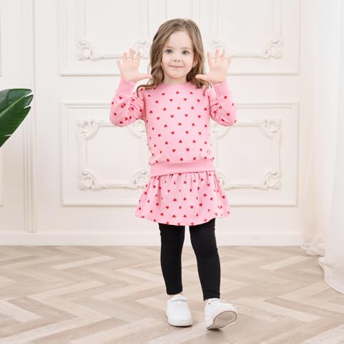 Image of Toddler Valentines Day Outfit Girl Valentines Outfit Heart Graphic Sweatshirts Tops Tutu Leggings with Skirt 3t-9t