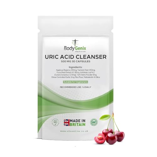 Bodygenix Uric Acid Cleanse Capsules - 500mg Healthy Uric Level Kidney Joints Detoxification Support Antioxidant Formula Natural Vegan Friendly Supplement - 30 Capsules 1 Month Supply