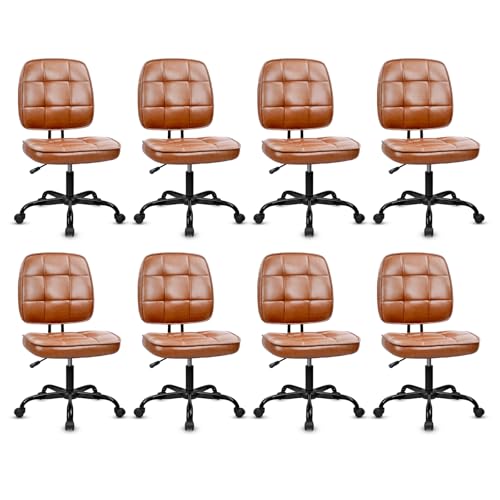 Image of CLATINA Armless Home Office Chair with Lumbar Support and Wheels, Small PU Leather Ergonomic Low Back Desk Chairs No Arms, Adjustable Height 360 Swivel Rolling Computer Task Chair, Brown, 8 Pack