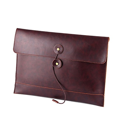 Image of men woman pu leather multifunction office documents bags A4 paper file pouch envelope bag conference, Brown, 13.8 inch(L)x9.8 inch(H) x 0.2 inch(W)