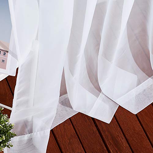 Image of NICETOWN Living Room Window Curtains Sheer Textured 84 inch Long, Grommet Casual Voile Sheer Airy Window Treatments for Sliding Door, 140 inch Wide Total 2 Panels, White