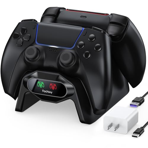 Fachixy PS5 Controller Ladestation, PS5 Ladestation 2 Std Schnelllade mit EU-Netzteil für PlayStation 5 Ladegerät, PS5 Ladegerät Controller Zubehörsets für PlayStation 5 Wireless Controller