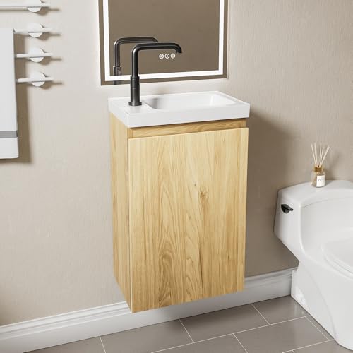 SHOLVEMIAR 16" Japandi Floating Bathroom Vanity with Sink, Pre-Assembled Wall-Mounted