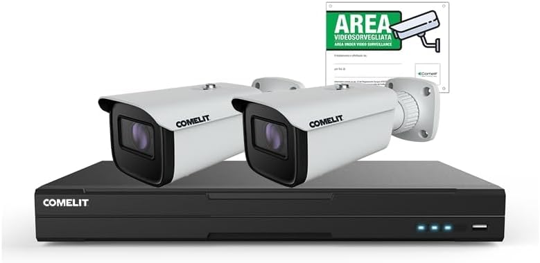 Comelit IP Surveillance Kit showing NVR and two IP cameras