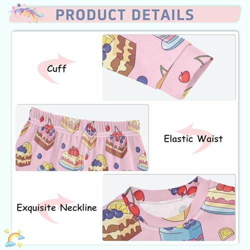 Pajama Sets Long Sleeve Cake Fruits Pattern Soft Comfy Sleepwear 2 Piece PJS 3-8T4
