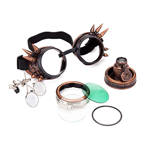 Hioffer steampunk Kaleidoscope Rave Rainbow Crystal Lenses Steampunk Goggles with Magnifier Hioffer steampunk Kaleidoscope Rave Rainbow Crystal Lenses Steampunk Goggles with Magnifier