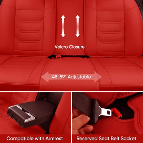 Image of TIEHESYT Leather Car Seat Covers Full Set with Lumbar Support, Waterproof Car Seat Cover, Universal Seat Covers for Cars, Trucks, SUVs, Sedans, Airbag Compatible, Front Pair and Rear, Red