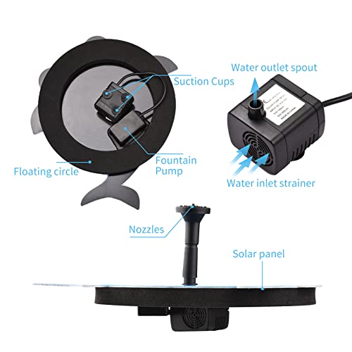 lifcasual Fonte solar de baleia fofa com 4 bicos 2W DIY Bomba para banho de pássaros Fixação externa