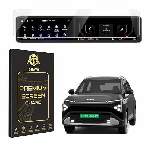 Image of OHAYO Screen Protector for KIA Carens Clavis EV long 2025 + 12.3 Inch Full Touch Display | Compatible with HTK+, HTX, HTX ER, HTX+ ER Variants | 9H Hardness Military Strength Scratch Resistant | Bubble-Free Anti-Fingerprint Car Infotainment Protection Film